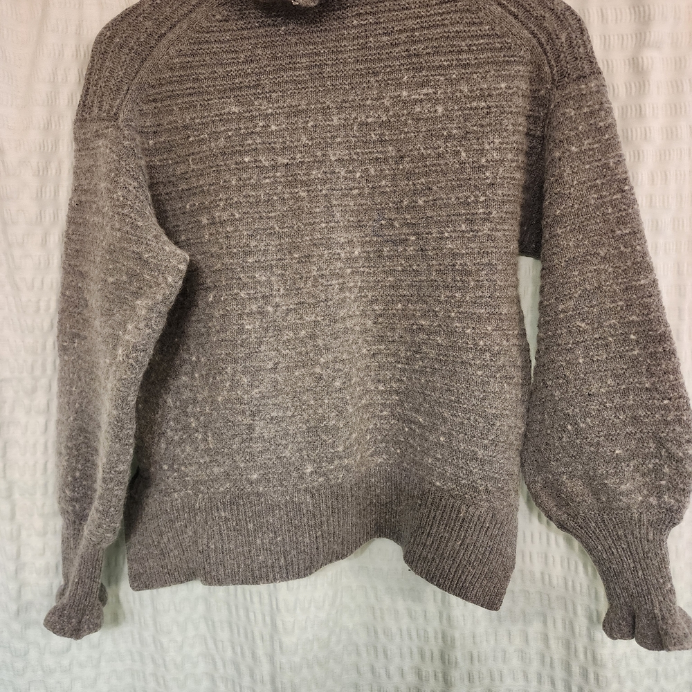 Madewell Wool/cotton Gray Ruffle Neck/sleeve Sweater
